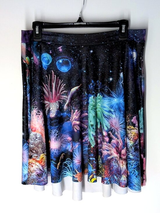 Blackmilk Dresses & Skirts - Black Milk Friends Not Anemones Pocket Skater Skirt XL space coral ocean seapunk